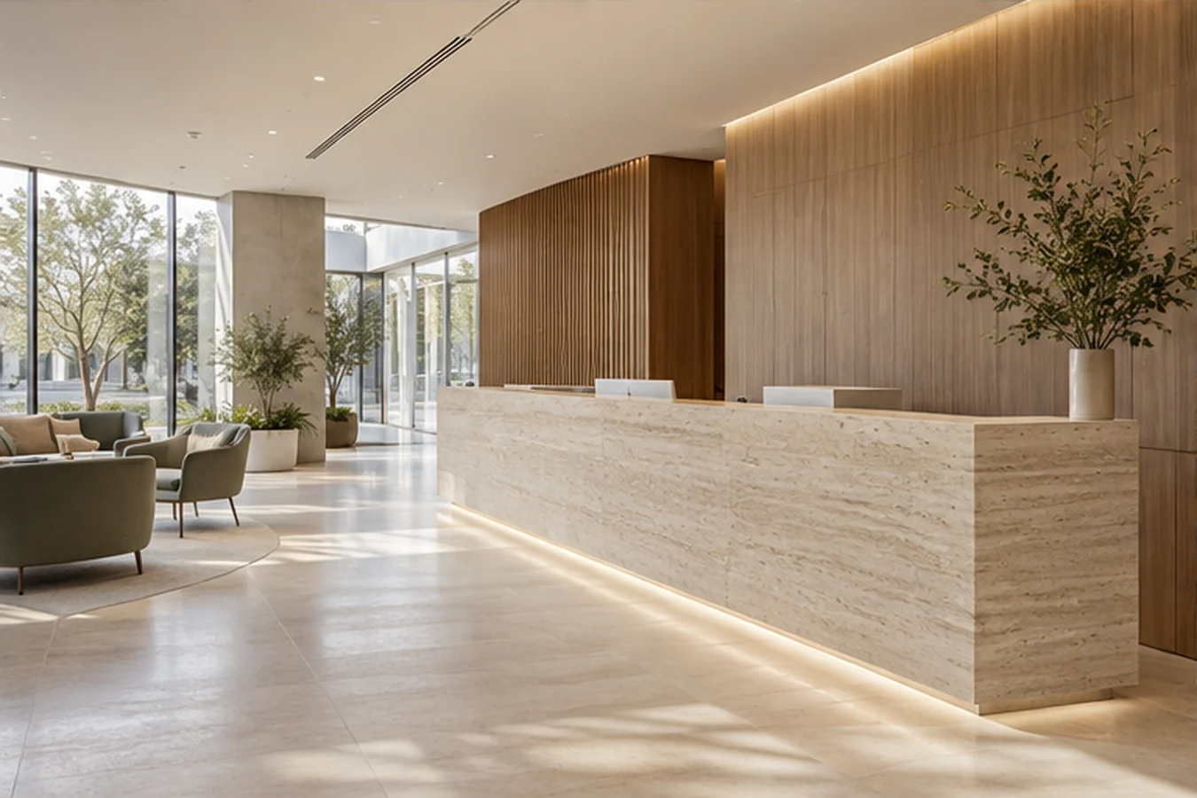 Ambiente de recepção em perspectiva, imagem conceitual gerada para demonstração